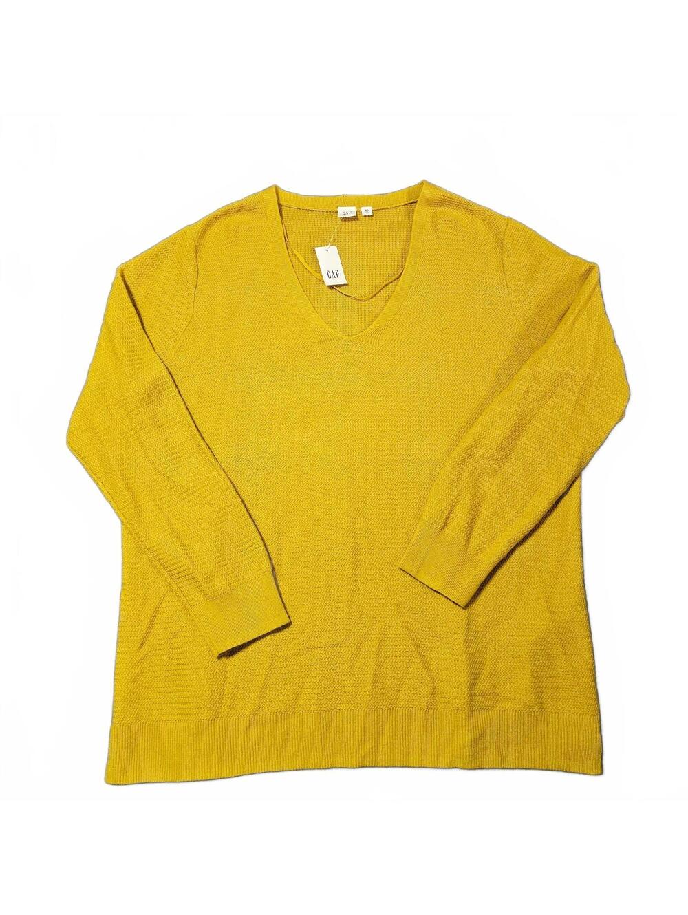 Gap Women's XXL Mustard Yellow Merino Wool V-Neck Pullover Sweater New Soft Knit
